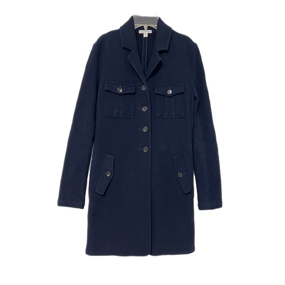 James Perse Coat Womens Small Size 2 Navy Cotton Long Button Front Jacket